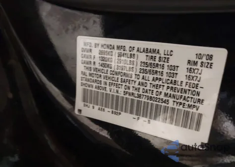 2009 Honda Odyssey Ex-L from USA, damaged, VIN 5FNRL38779B022545